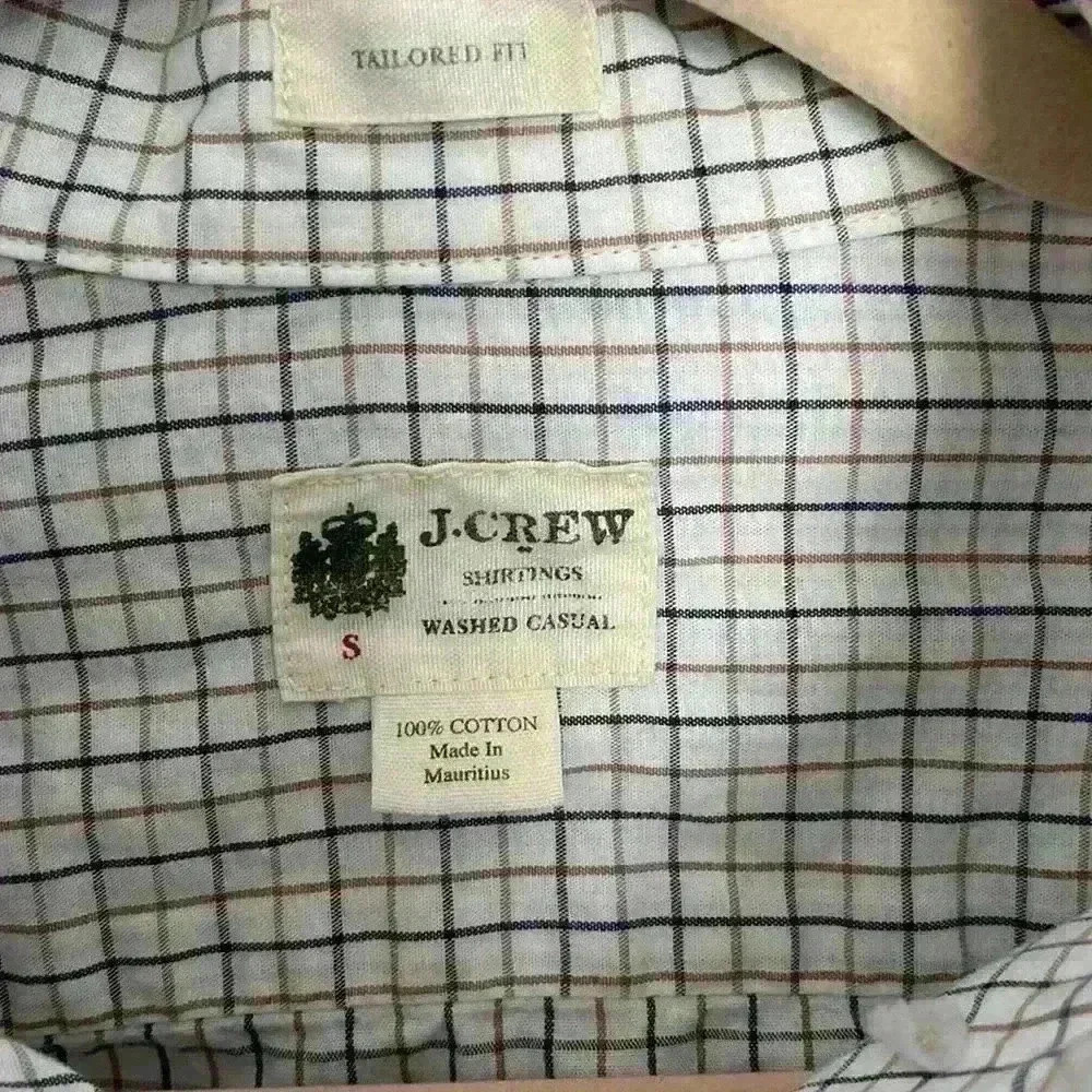 JCrew tailored fit washed casual brown and white checked plaid button-up shirt - Picture 2 of 4